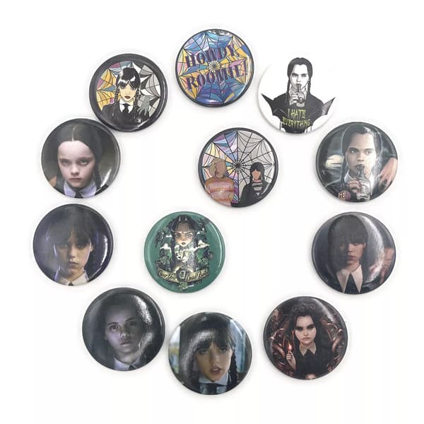 6 st Onsdag Addams Karaktärer Metall Pin Badges Samling Paket Wednesday A