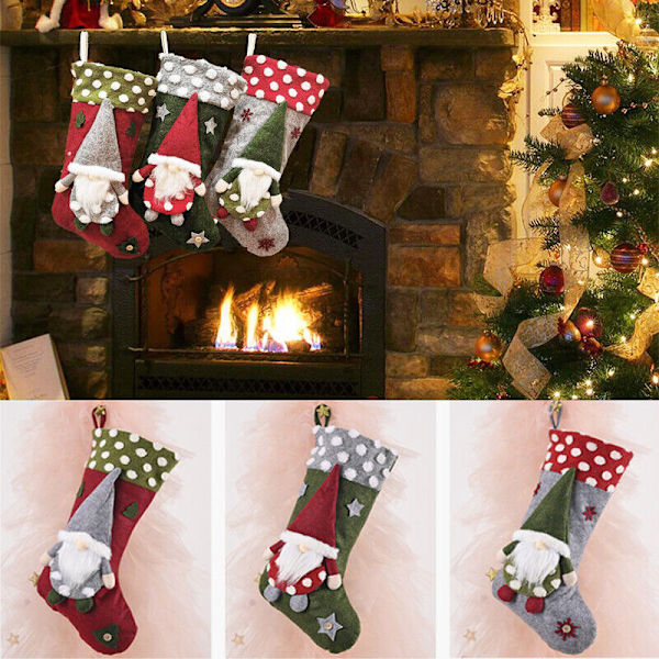 Tomte Julstrumpa Jultomte Stor Socka Säck Godis Present Dekoration Julväskor Grey