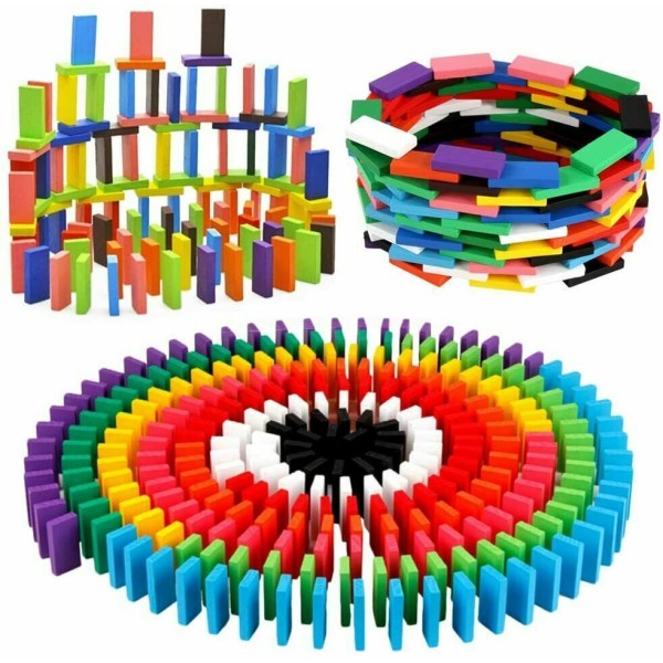 Träfärgade Tumbling Dominoes Block Familjespel Barn Lek Set Toy 480PCS