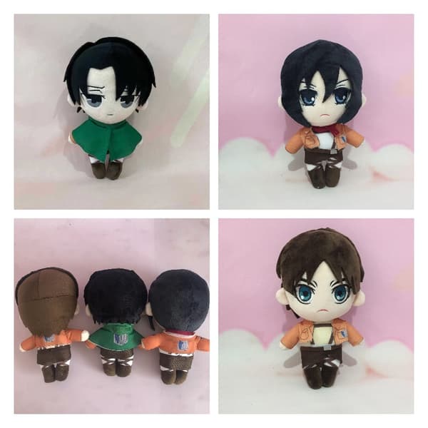 Söt attack på titan Eren Jaeger plyschleksak runt ansikte och mysig kropp Perfekt Mikasa