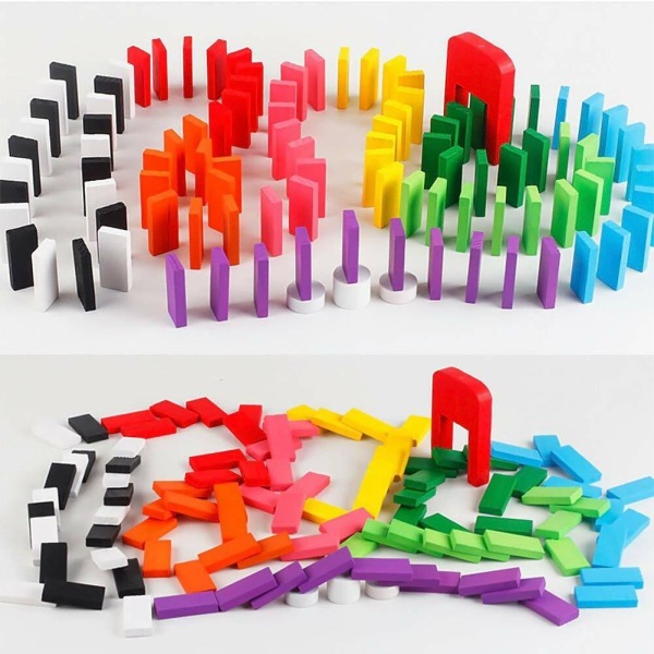 Träfärgade Tumbling Dominoes Block Familjespel Barn Lek Set Toy 480PCS