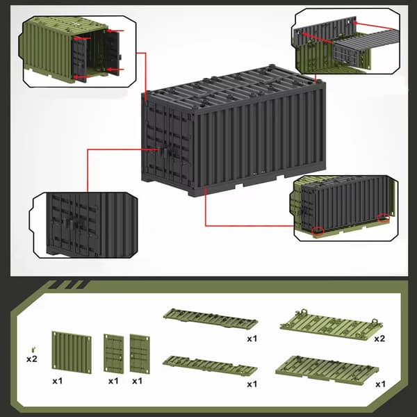 MOC Militär Byggklossar Set - WW2 Krigsbas Kreativa DIY Leksaker för Pojkar Container-Black
