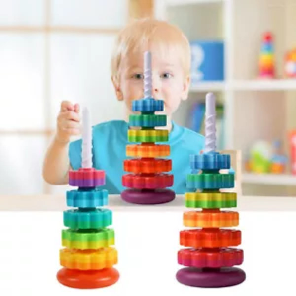 Färgglada Gears Stapling Ringar Toy Spinning Stacker Slät för baby