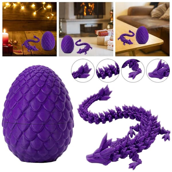 3D-printad Artikulerad Drakägg Kristall Drake med Drakägg Rolig Dekor Gold