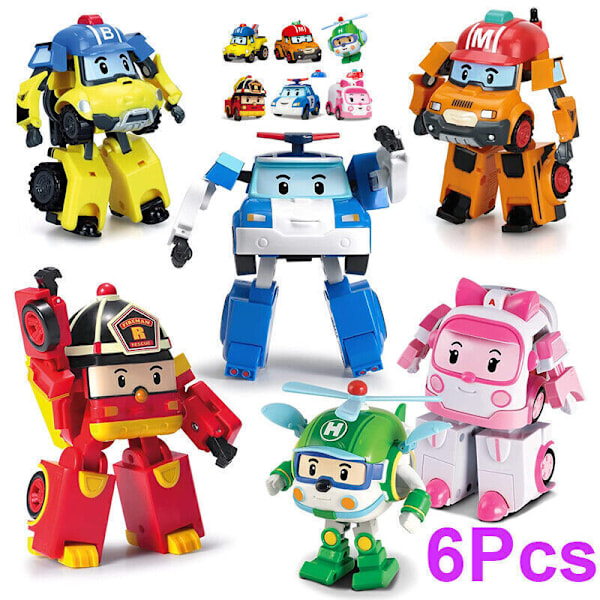 6 st Academy Robocar Leksak Poli Roy Amber Robotar Mark Bucky Transformers Robotbil