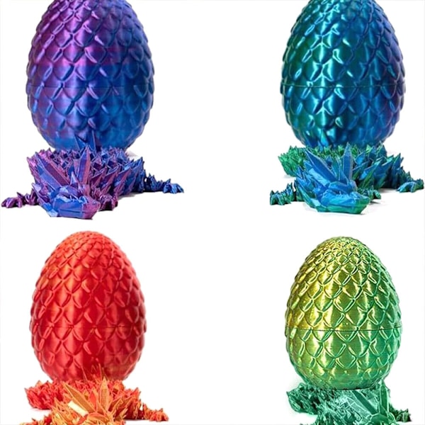 3D-printad Artikulerad Drakägg Kristall Drake med Drakägg Rolig Dekor Gold