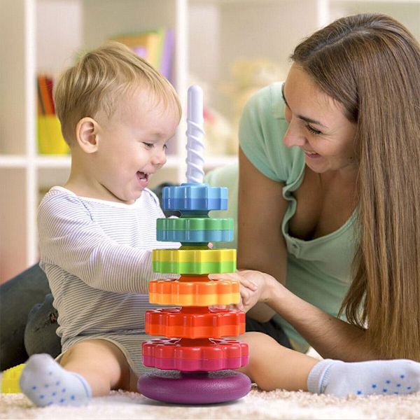 Färgglada Gears Stapling Ringar Toy Spinning Stacker Slät för baby