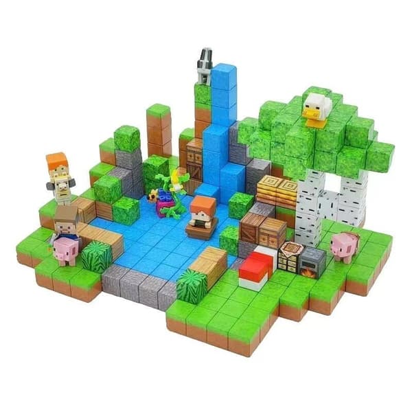Rikt utbud av magnetiska block Minecraft-kuber DIY byggleksaker set 100 delar 76 oak door