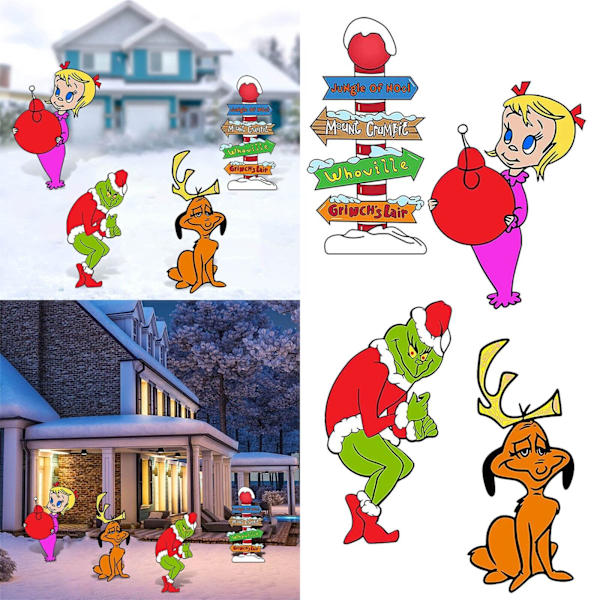 4st GRINCH Stealing Grinch Insert Sign Yard Sign Insert Card Christmas Garden