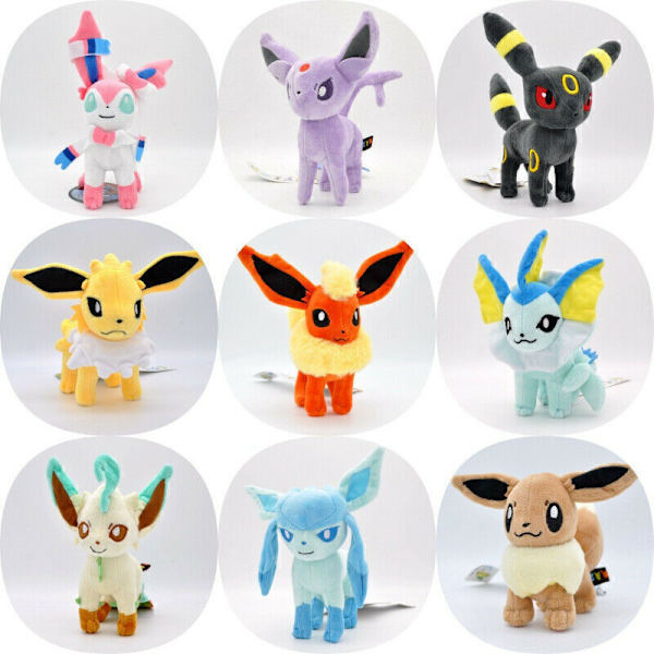 NYTT 7 Evolution av Eevee Plyschdocka Set Eeveelution Stående Mjuk Leksak Presenter Flareon