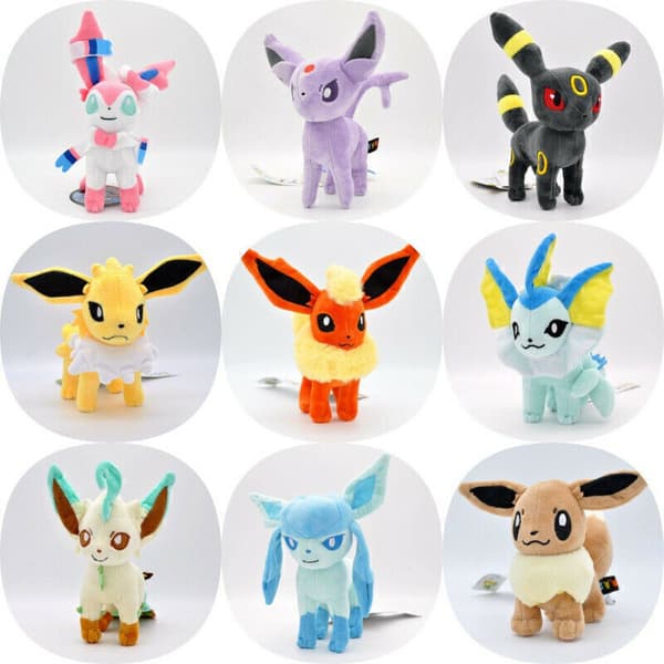 NYTT 7 Evolution av Eevee Plyschdocka Set Eeveelution Stående Mjuk Leksak Presenter Sylveon
