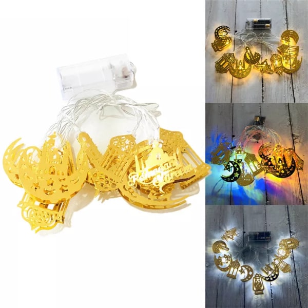 Ramadan Eid Mubarak LED Fairy String Light Moon Star Islam Dekor Hängande Muslim Warm White 1.65m-10LEDS