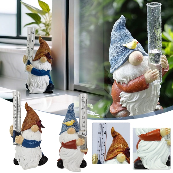 Resin Gnome Dwarf Gauges Trädgårdsstaty med plastregnmätare Vattenmätare dekor B