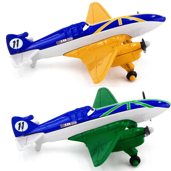 2ST Disney Pixar nr 11 gul + grön bulldogg flygplan Diecast leksakspresent