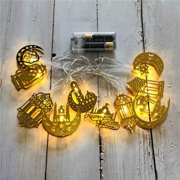 Ramadan Eid Mubarak LED Fairy String Light Moon Star Islam Dekor Hängande Muslim Warm White 1.65m-10LEDS