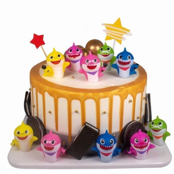 8 ST Tecknad BABYSHARK Cake Topper Action Figur Leksaker Dekoration Party Barn Present