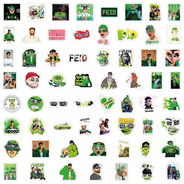 60st Feid och Ferxxo Green Man Stickers Gitarr Skateboard Hydro Flask Graffiti