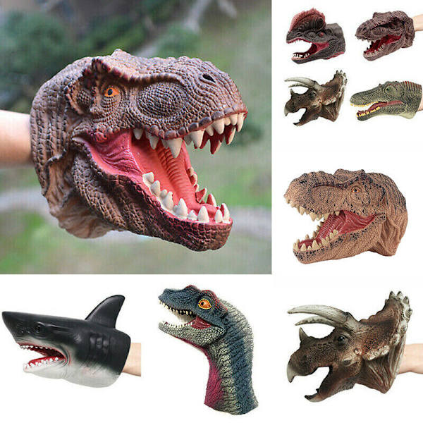 Dinosaurie Djur Realistisk Handdocka Mjuk Plast Mun Leksak Barn Deformation Velociraptor