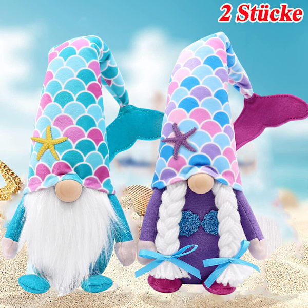 2st Mermaid Gnome Elf Dwarf Stuffed Plysch GNOME Doll Summer Beach