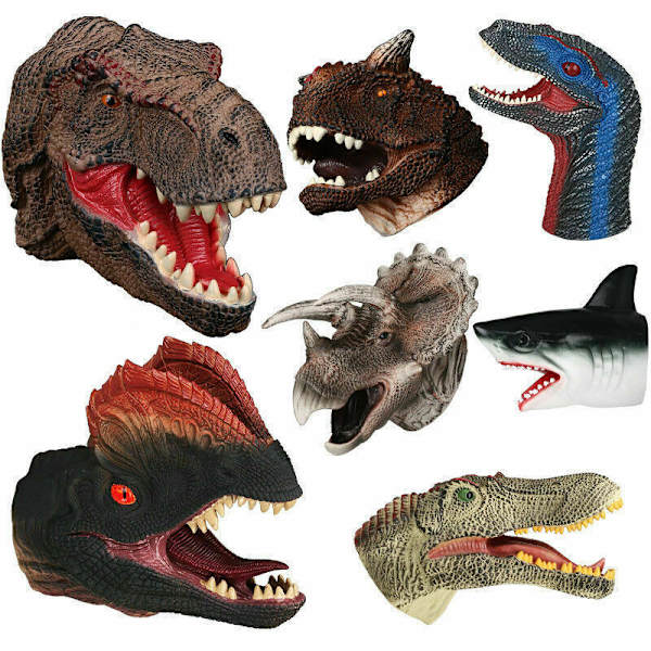 Dinosaurie Djur Realistisk Handdocka Mjuk Plast Mun Leksak Barn Deformation Velociraptor