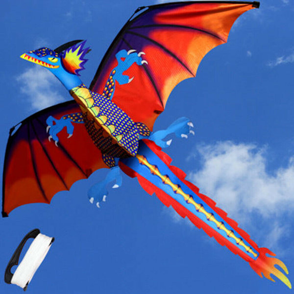 Roliga leksaker för barnlek - 3D drake med svans Drake Stor linje utomhusflygning 3D Dragon #A