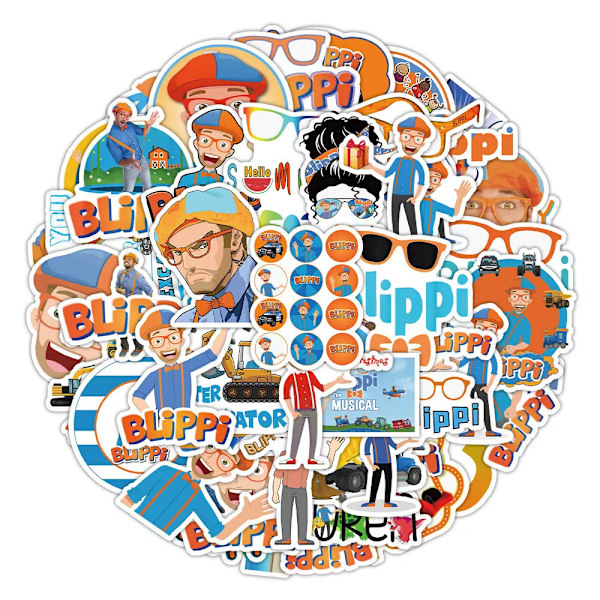 50X Blippi Stickers Småbarn Party Bag fillers Pris Belöning Hydro Flask Graffiti