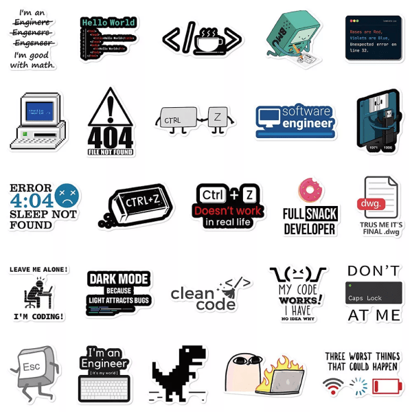 50 st PC Programmering Coder Engineers Stickers Laptop Nerd Mugg Work Station Dekal