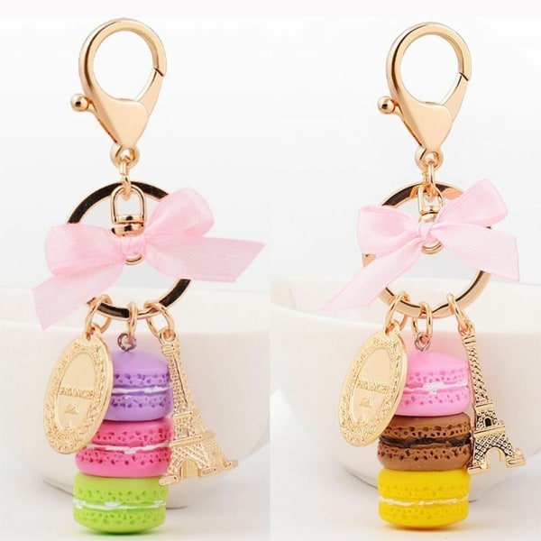 France Tower Presents Ribbon Christmas Keychain Nyckelringar Macarons tårta för present purple