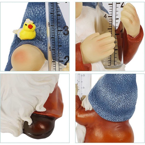 Resin Gnome Dwarf Gauges Trädgårdsstaty med plastregnmätare Vattenmätare dekor B