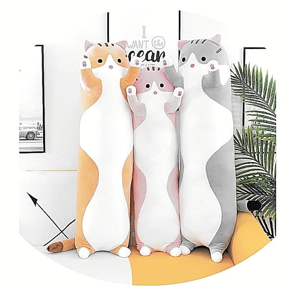 90cm - 150cm Lång Fylld Kattkudde Djur Mjuk Plyschleksak Pink 130 cm