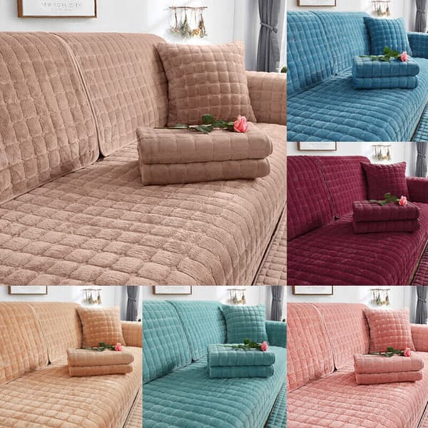 Mjuk Plysch Sofföverdrag Universal Soffa Halkfri Matta Sofflounge Soffhandduk leksak Thicken-Wine Red 90*180cm