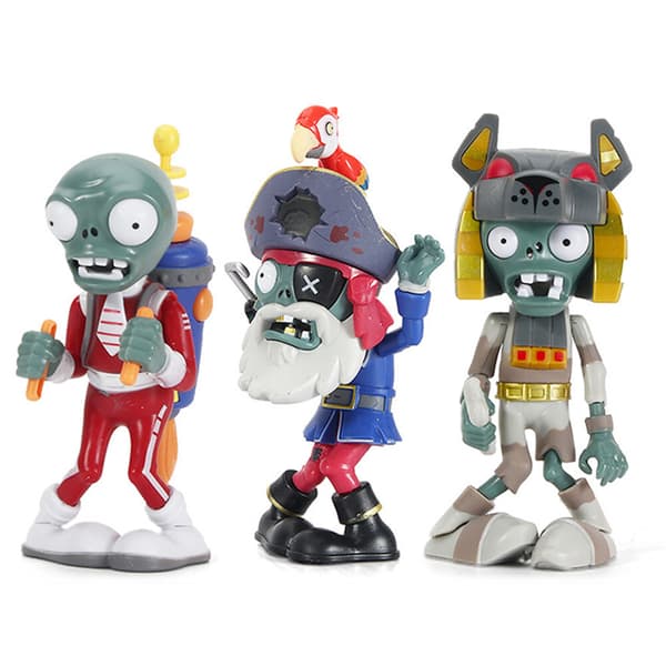 Plants VS Zombies Actionfigur PVZ Ärtkanon &amp; Zombie Figur Leksaksset Spel 3PCS Zombie