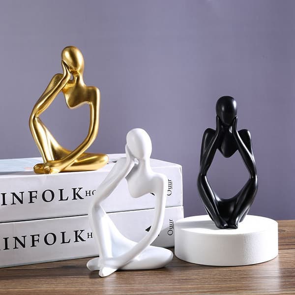 Nordic Resin Thinker Statue Hem Figur Skulptur Ornament Abstrakt Skulptur White Right