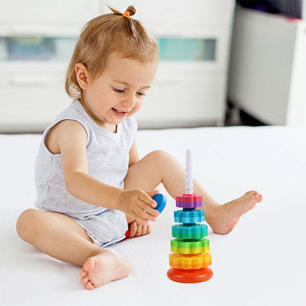 Färgglada Gears Stapling Ringar Toy Spinning Stacker Slät för baby