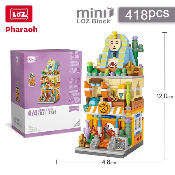 LOZ Mini Blocks Gatuvy DIY Byggset Mikro Radhus Modell Kreativ Gåva Magic school No box