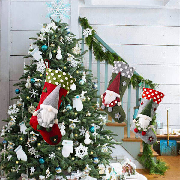 Tomte Julstrumpa Jultomte Stor Socka Säck Godis Present Dekoration Julväskor Red