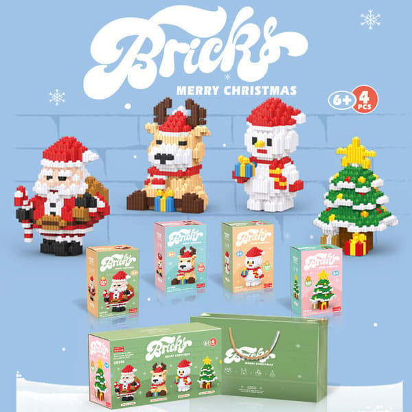 Byggklossar Set Julgran Renar Jultomte Snögubbe För Barn Present DIY 4pcs