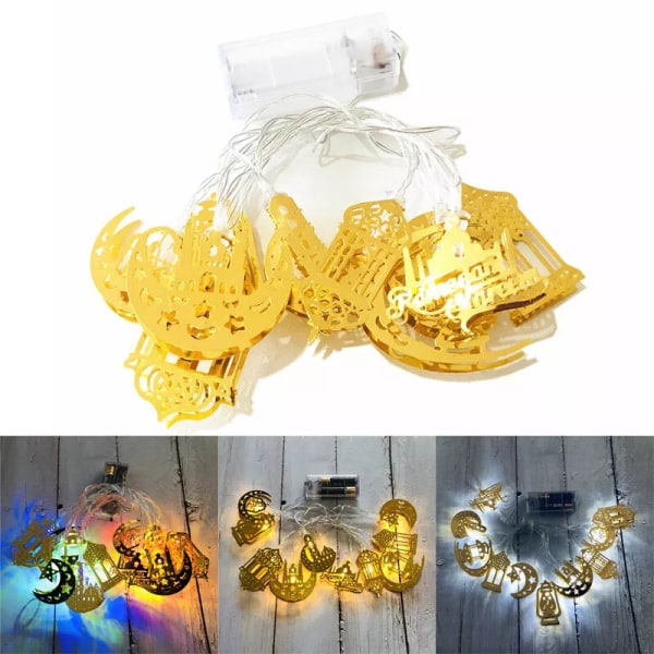 Ramadan Eid Mubarak LED Fairy String Light Moon Star Islam Dekor Hängande Muslim White 1.65m-10LEDS