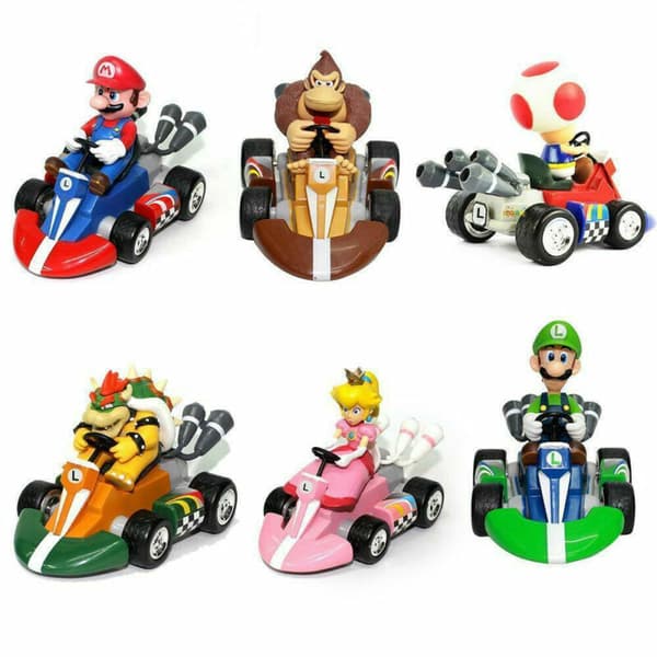 6 st/set Super Mario Kart Dra Tillbaka Bil Mini Actionfigur Leksaker Tårtdekoration Gåva