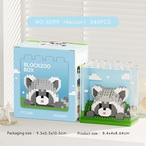 Mini Kubiska Djur Serie Modell 3D Pussel Mikro Byggklossar DIY 6099 Raccoon