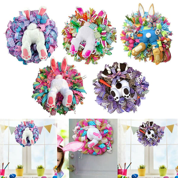 Påskharekrans prydnad Kaninrumpa & öronkransdörrhängande dekor Pink Wreath Rabbit