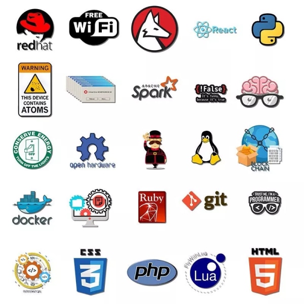 50X programmering Linux C++ Python Hacker IT Geeks Toy Software Stickers PC-dekaler