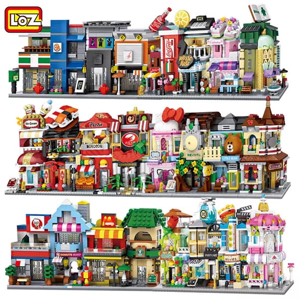 Mini Street Stores Stadshus Butiker Samling Byggklossar Loz 1625