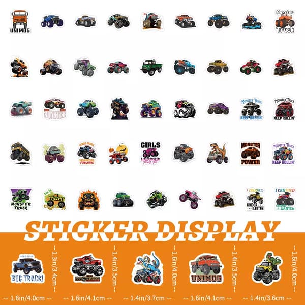 100X Monster Truck 4x4 Stickers Hydro Flask bagage Laptop Skateboard Bulk Rea