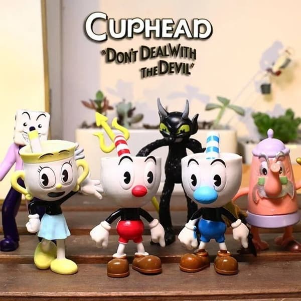 9-10Cm 6st/Lot Cuphead Mugman the Chalice PVC Actionfigur Modell Leksaker Söt Bil