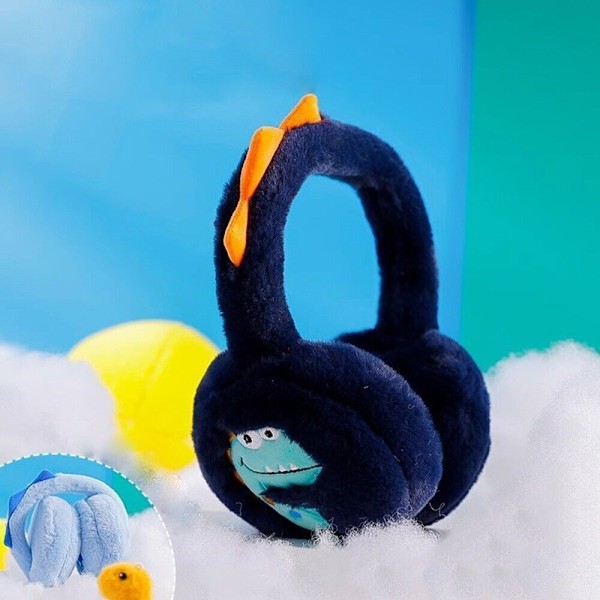 Öronskydd för barnpresenter Mjuk liten dinosaurie Öronvärmare Plyschleksak Dark Blue