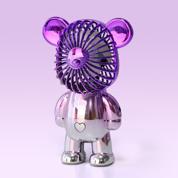 Söt färgglad björn som håller bladlösa fläktar, utanför liten tyst blåsare, USB laddning Purple One Size
