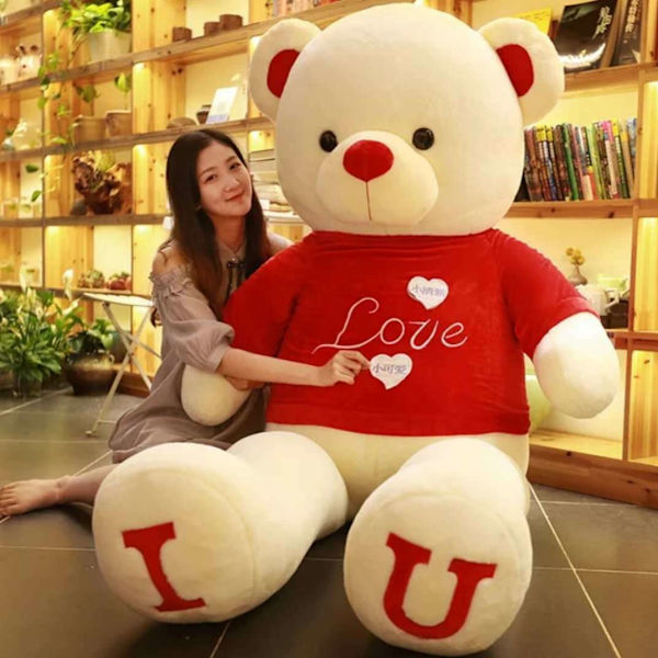 Stor björn Nalle Jätte Nalle Stora mjuka plyschleksaker 80cm/100cm Nyhet IU T-shirt bear (white red) 100cm