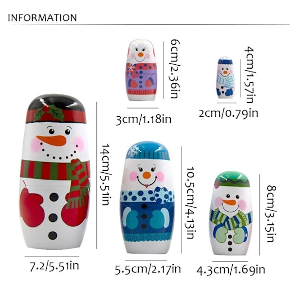 Slät snögubbe rysk docka trä jul häckande dockor Xmas