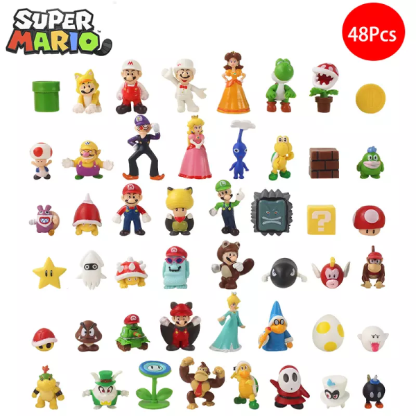 Dekorativa 48 st Super Mario Bros Luigi Actionfigurer Set för tårtdekor